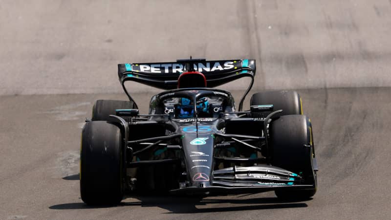 Damaged Mercedes of George Russell in 2023 Canadian GP