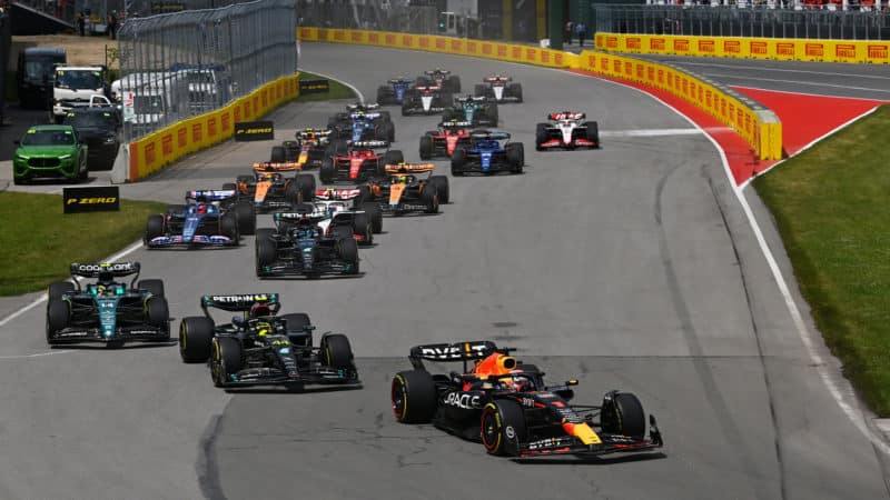 Max Verstappen leads at the start of the 2023 Canadian GP